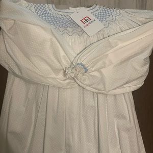 Long sleeve white dot smocked dress